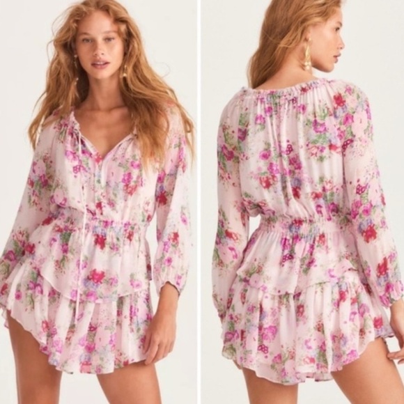 LoveShackFancy Dresses & Skirts - LoveShackFancy Popover Mini Dress Shimmering Springs Floral Size Large
